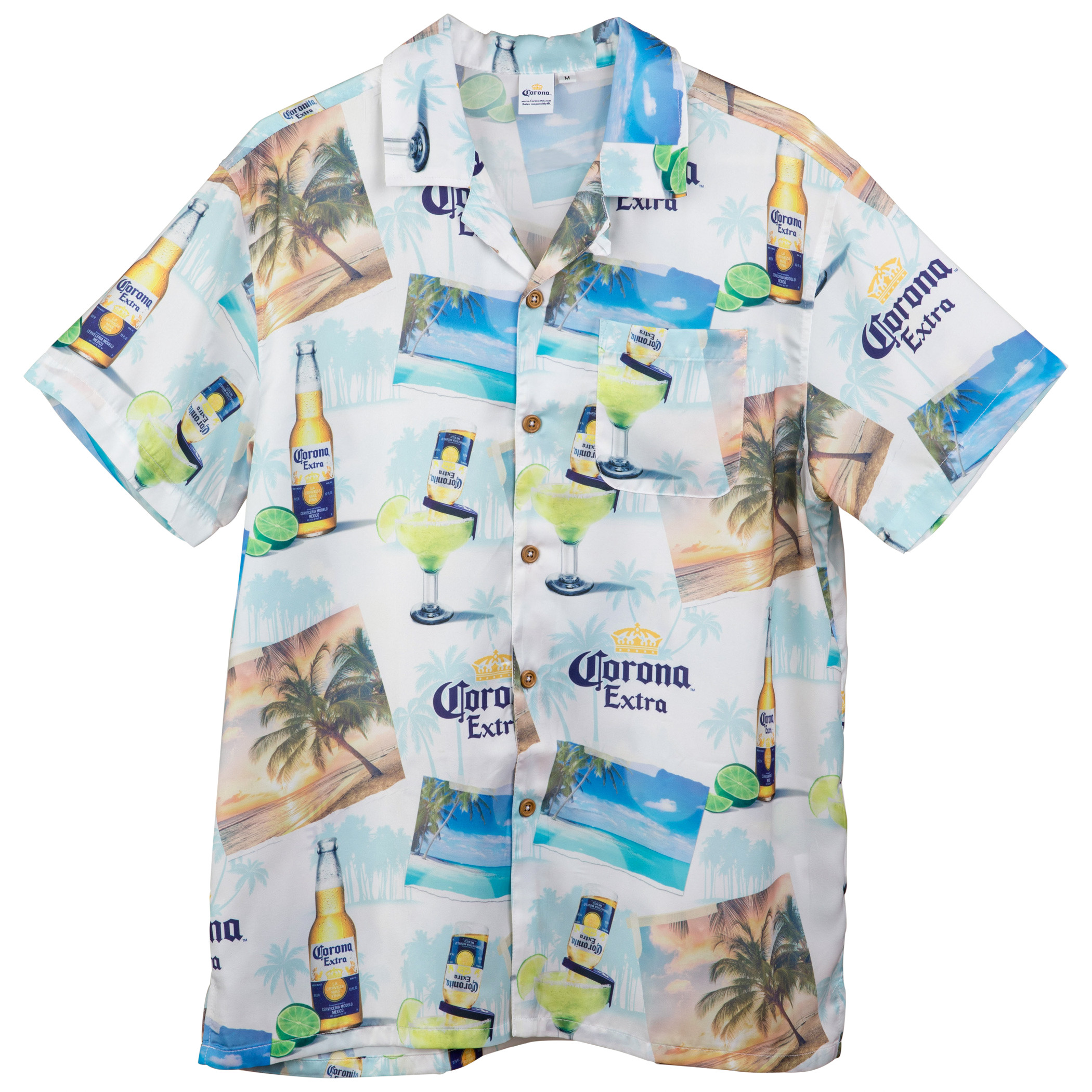 Corona Extra White Hawaiian Button Up Shirt